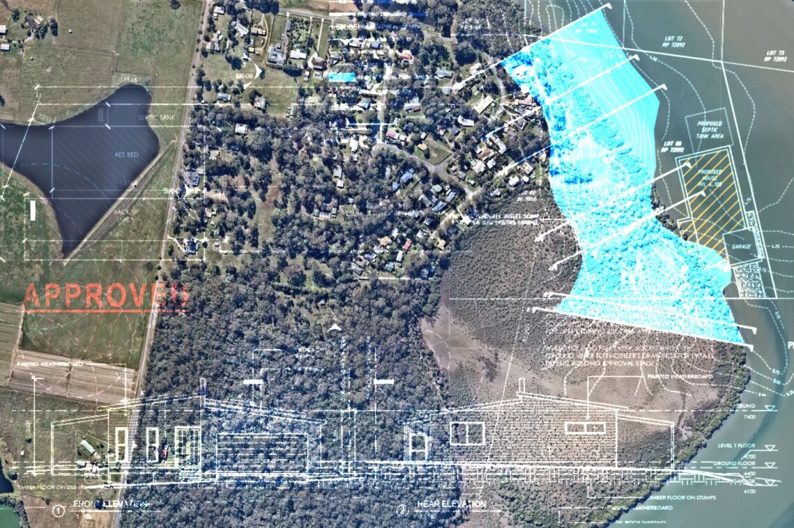 Aerial image of Redland Bay, approved plans overlaid