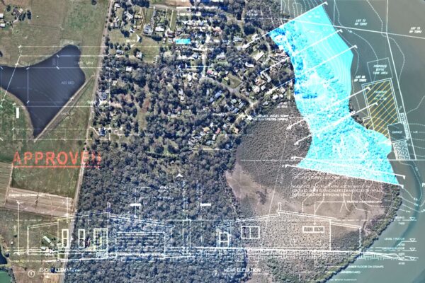 Aerial image of Redland Bay, approved plans overlaid